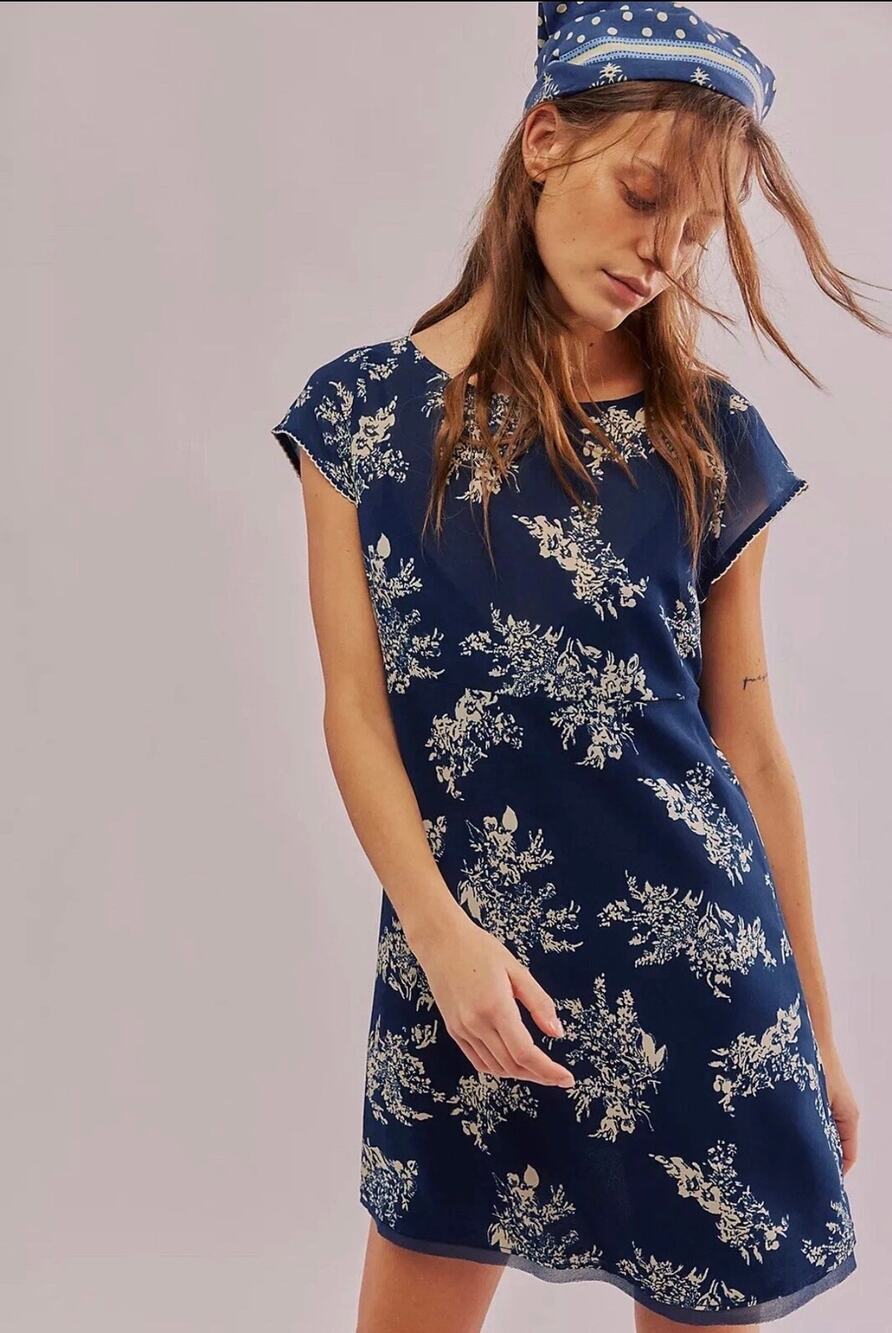 Free People Mazzy Mini Dress Navy Combo Size Medium